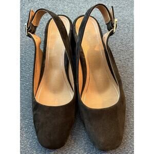 Vionic Nareen Pumps US 9 Black Suede Slingback Block Heel Shoes Holiday Formal